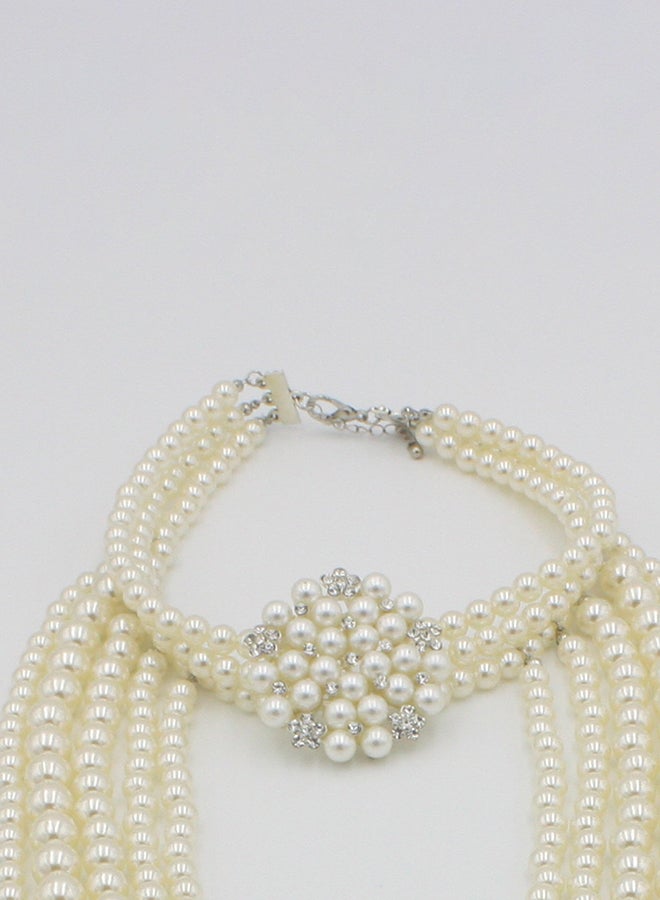 Generic - Diamond Pearl Flower Necklace Jewellery Set - Image 1