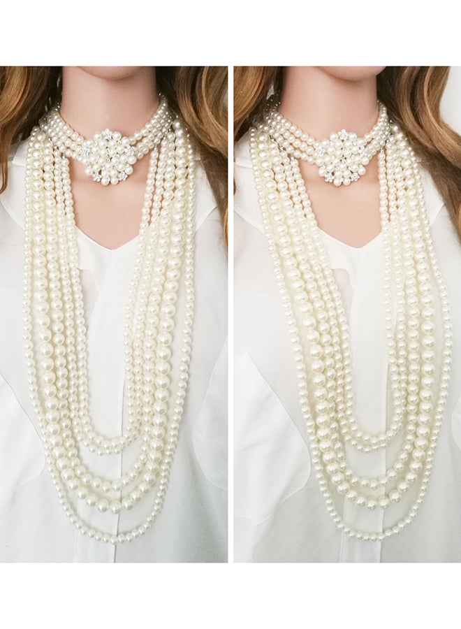 Generic - Diamond Pearl Flower Necklace Jewellery Set - Image 1