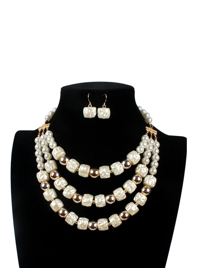 Multilayer Pearl Necklace And Earrings Jewellery Set - Image 1