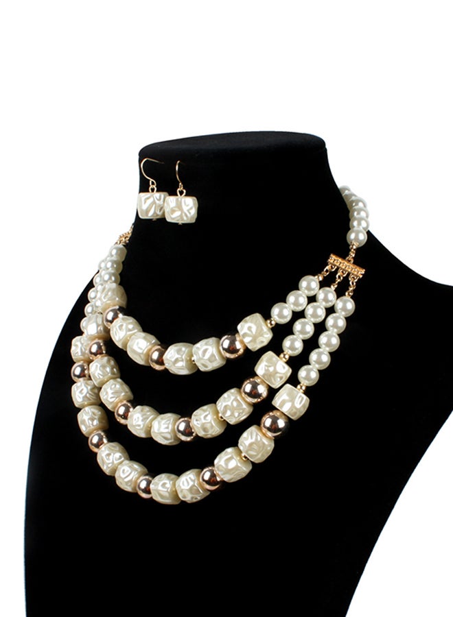 Multilayer Pearl Necklace And Earrings Jewellery Set - Image 2