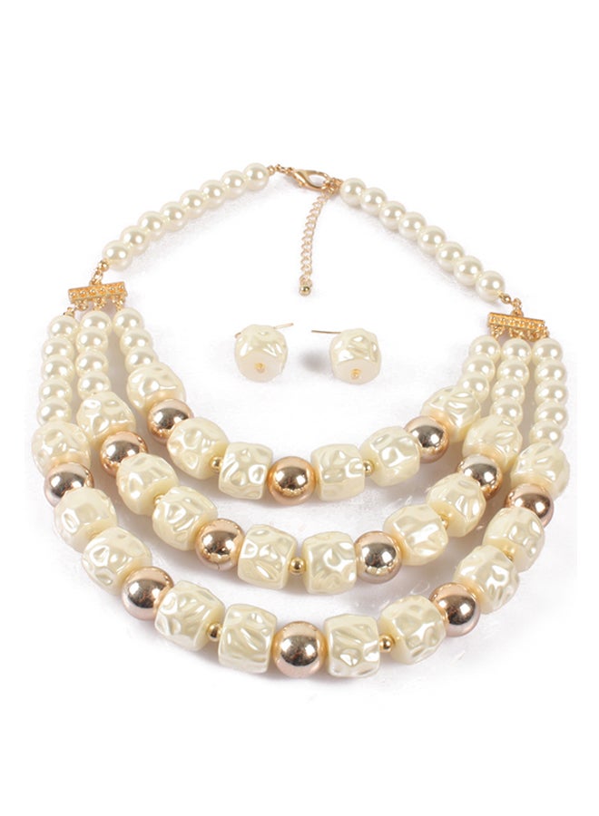 Multilayer Pearl Necklace And Earrings Jewellery Set - Image 5