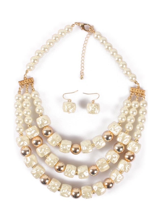 Multilayer Pearl Necklace And Earrings Jewellery Set - Image 3
