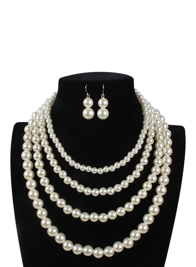 Multilayer Pearl Short Style Necklace Earrings Jewellery Set - Image 1