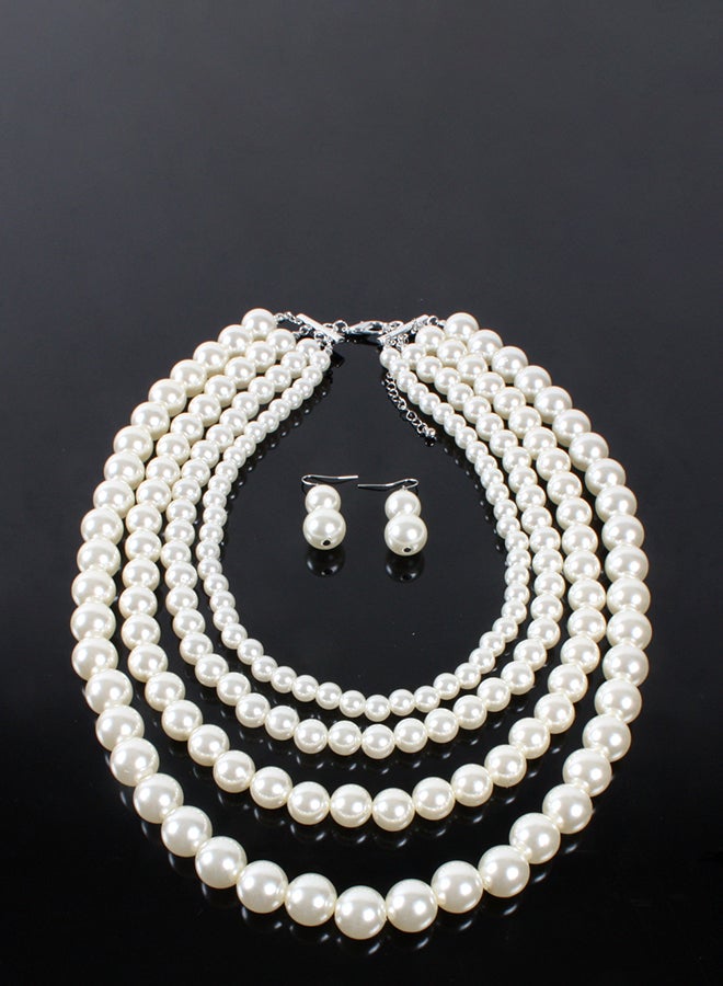 Multilayer Pearl Short Style Necklace Earrings Jewellery Set - Image 5