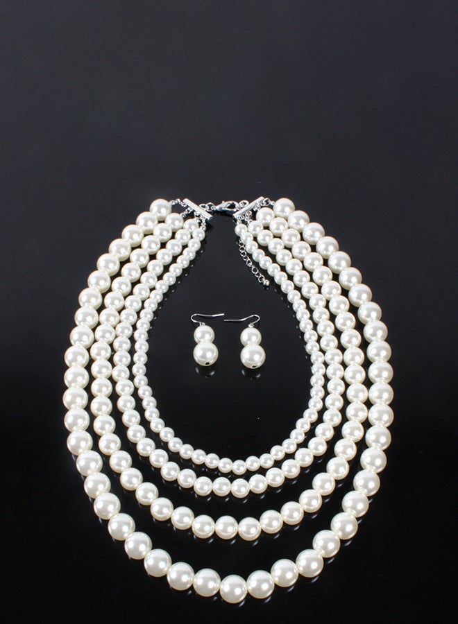Multilayer Pearl Short Style Necklace Earrings Jewellery Set - Image 4