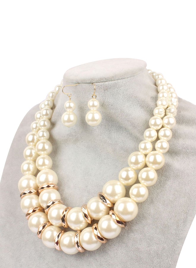 Luxurious Multilstrand Pearl Necklace And Earrings Jewellery Set - Image 2