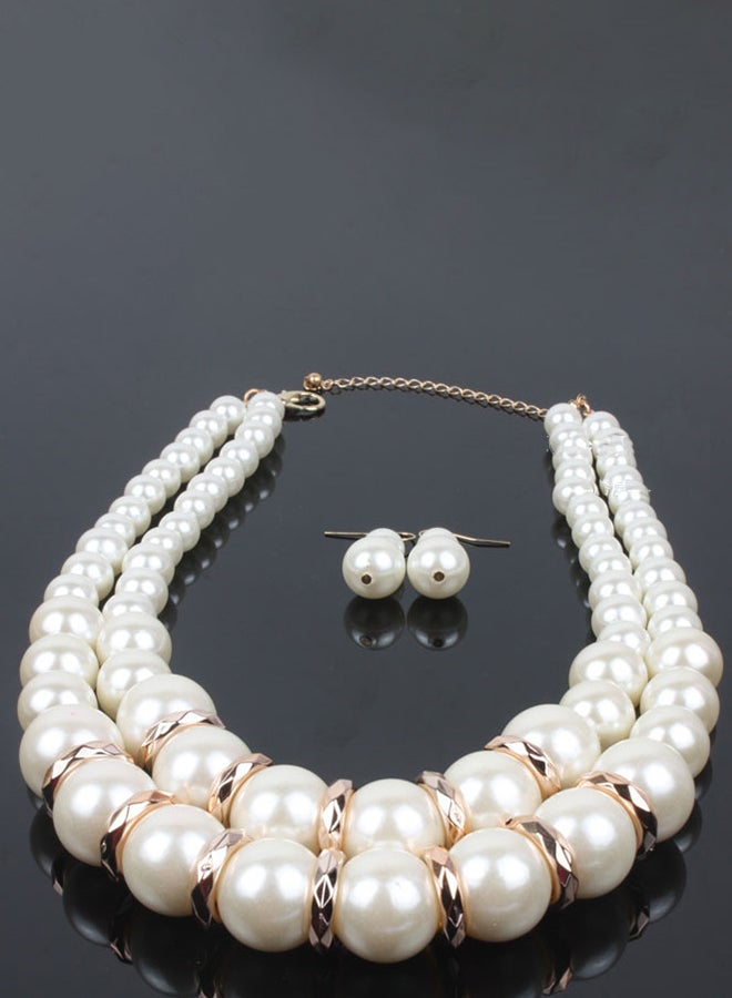 Luxurious Multilstrand Pearl Necklace And Earrings Jewellery Set - Image 4