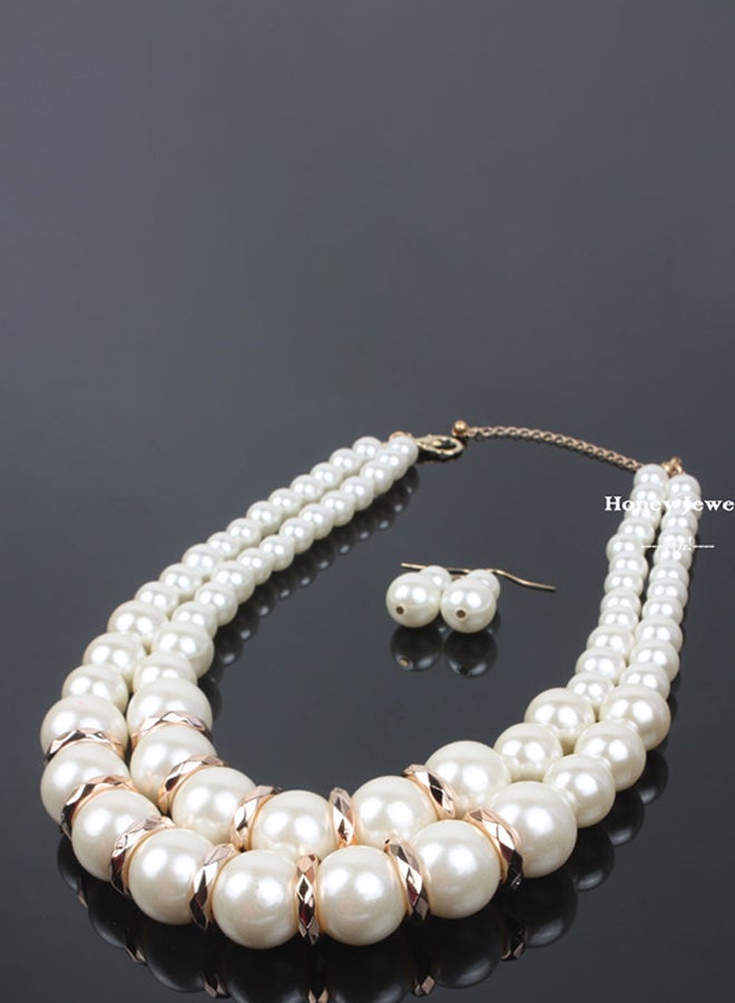 Luxurious Multilstrand Pearl Necklace And Earrings Jewellery Set - Image 5