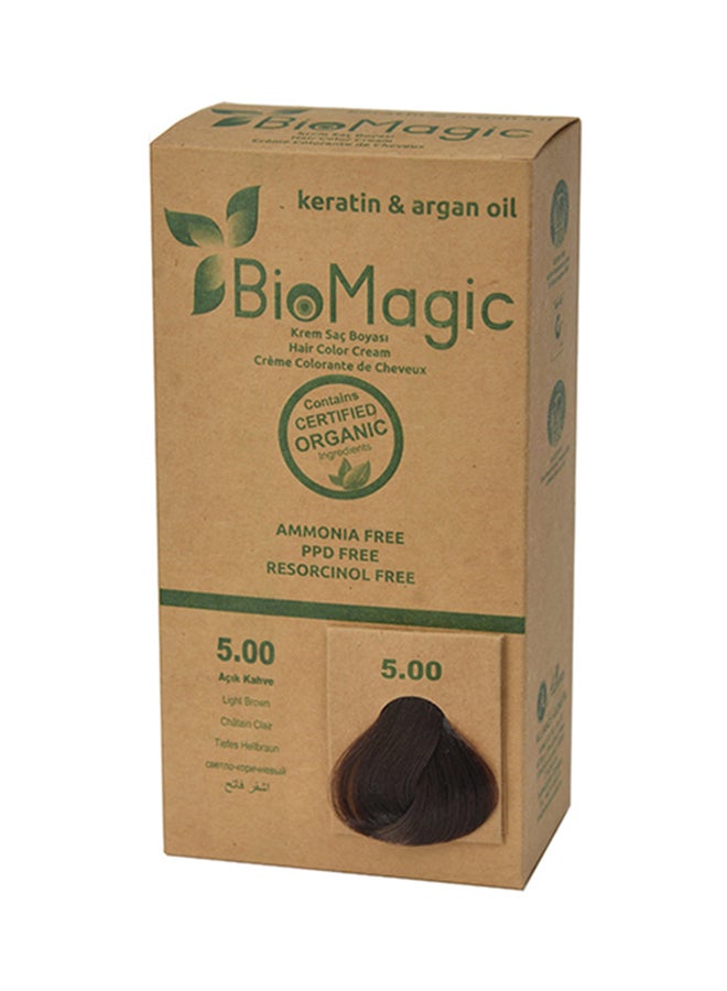 BIOMAGIC Hair Color Cream with Keratin & Argon Oil 5.00 Light Brown 