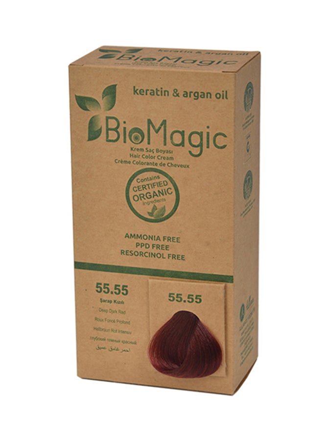 BIOMAGIC Hair Color Cream with Keratin & Argon Oil 55.55 Deep Dark Red 