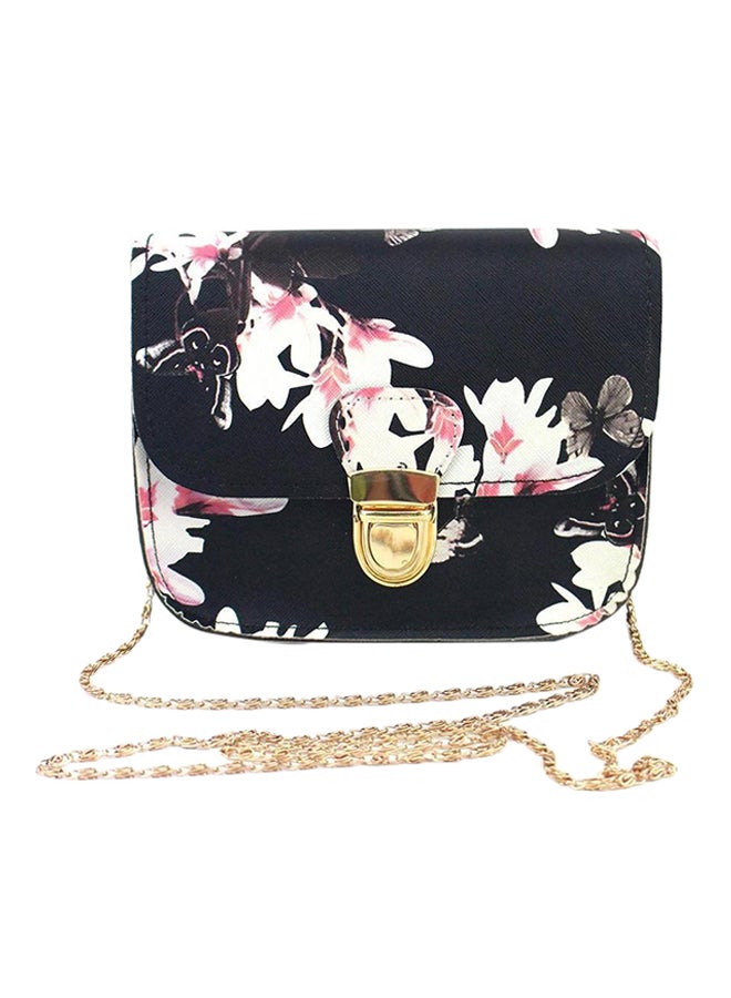 Bluelans Floral Butterfly Printed Crossbody Bag Black/White 
