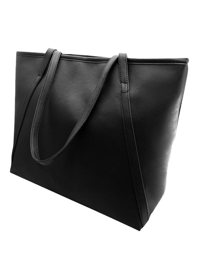 Bluelans Faux Leather Tote Bag Black 