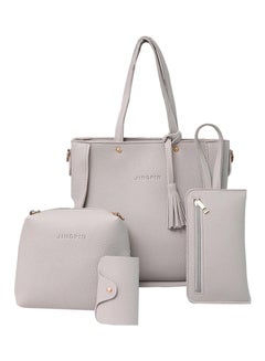 4-Piece Tassel Décor Bag Grey