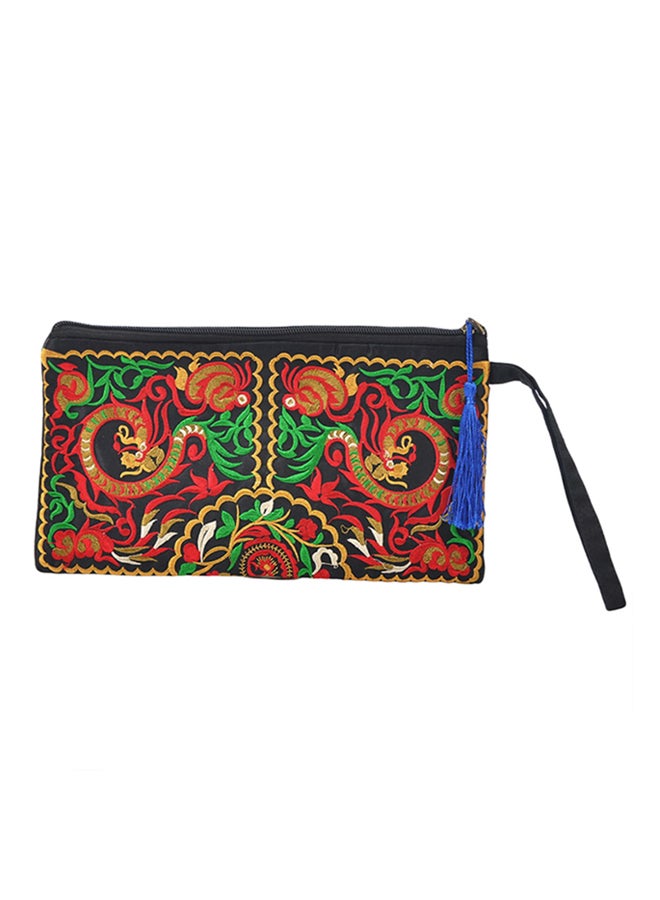Bluelans Retro Embroidered Wallet Black/Red/Green 