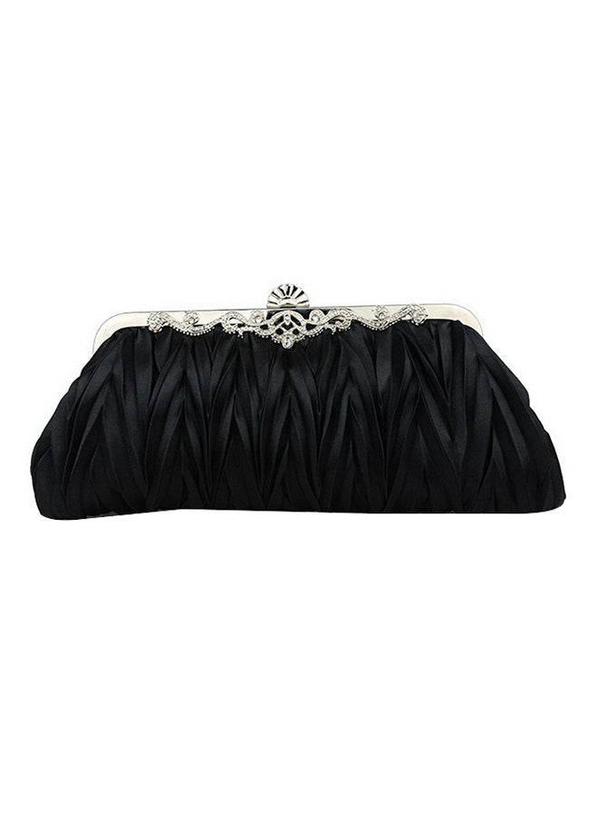 Bluelans Satin Ruffle Clutch Black/Silver  - Image 1