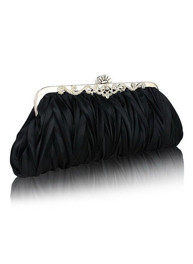 Bluelans Satin Ruffle Clutch Black/Silver  - Image 2