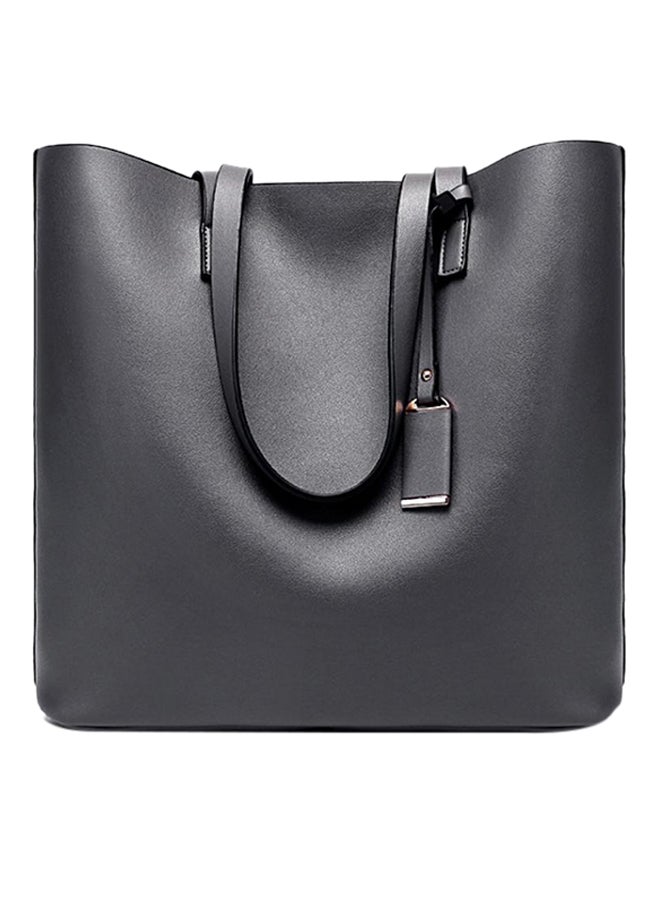 Bluelans Faux Leather Tote Bag Black 