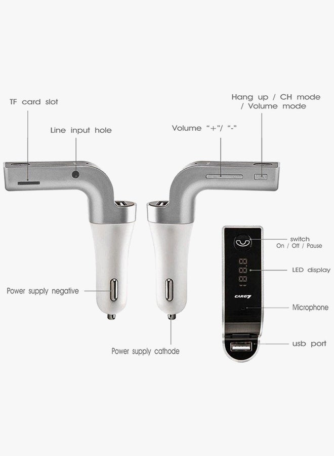 كار جي 7 4 في 1، شاحن سيارة مع مايكروفون وقارئ بطاقات وراديو ومكبر صوت بلوتوث أبيض/ أسود - Image 2