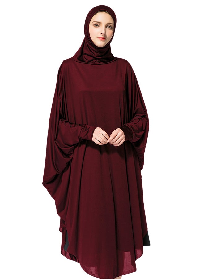 Abaya Jalabiya With Hijab Traditional Dress Wear Dark Red - Image 1