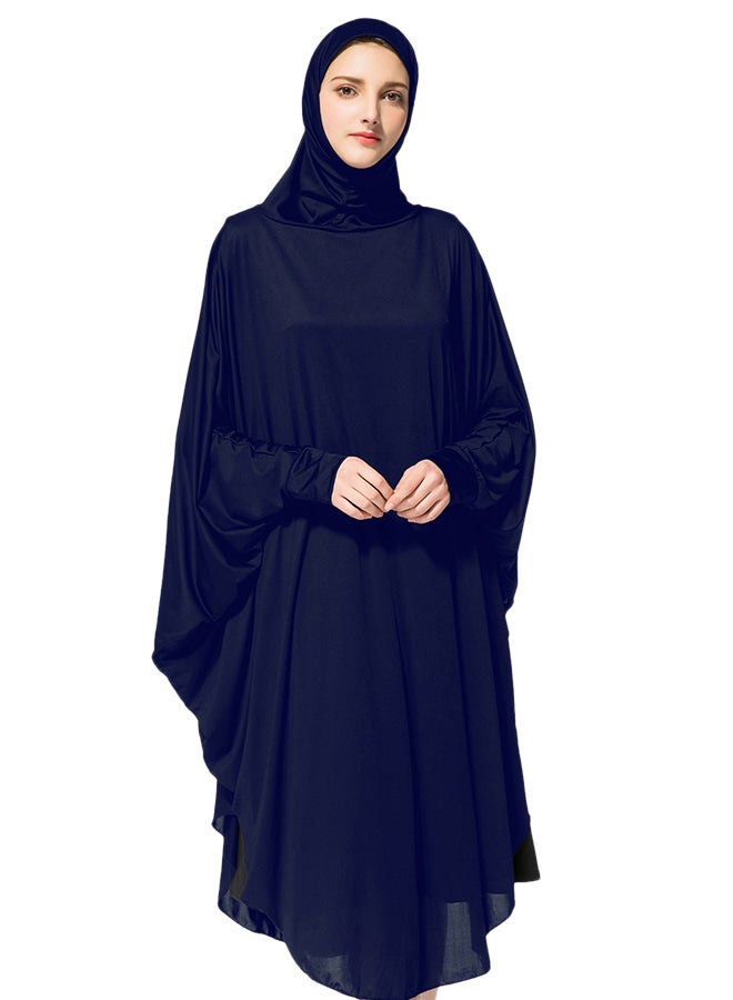 Abaya Jalabiya With Hijab Traditional Dress Wear Dark Blue - Image 1