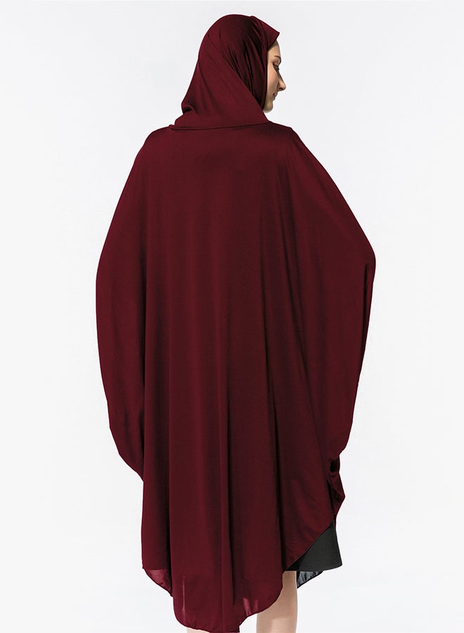 Abaya Jalabiya With Hijab Traditional Dress Wear Dark Red - Image 2