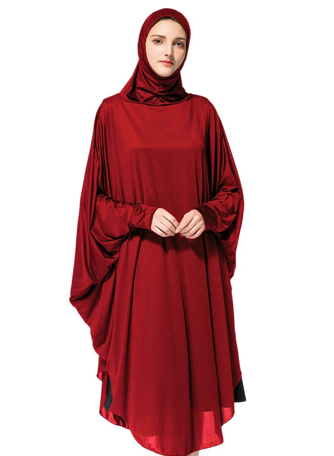 Abaya Jalabiya With Hijab Traditional Dress Wear Red - Image 1