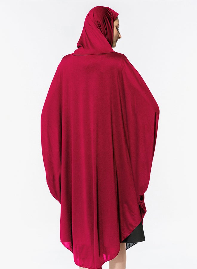 Abaya Jalabiya With Hijab Traditional Dress Wear Rose Red - Image 2