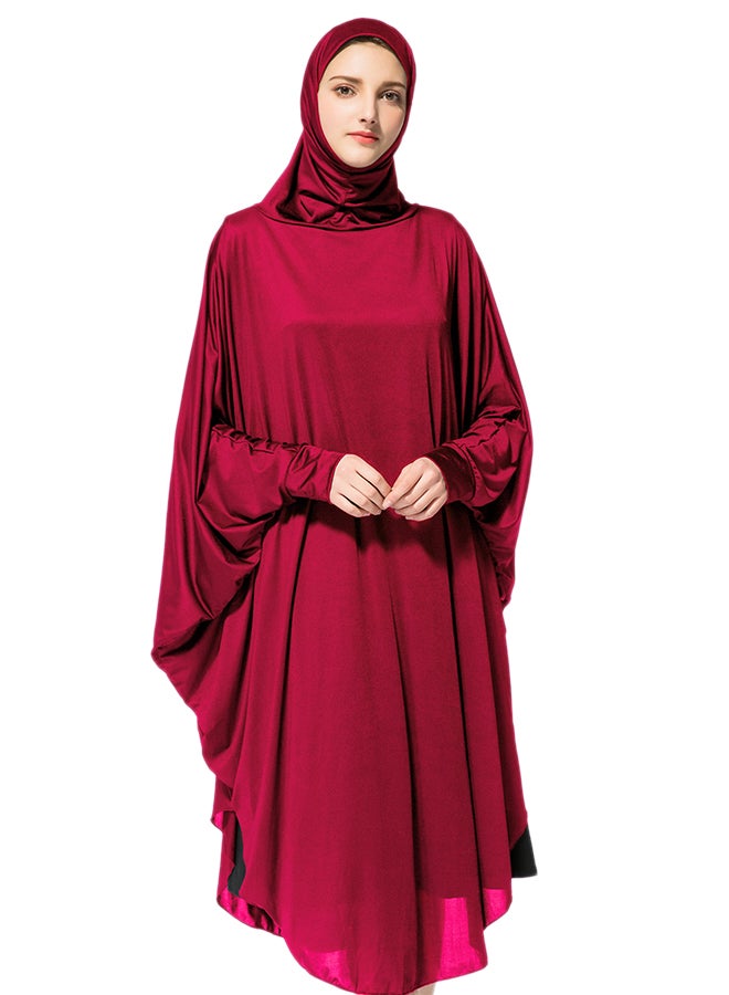 Abaya Jalabiya With Hijab Traditional Dress Wear Rose Red - Image 1