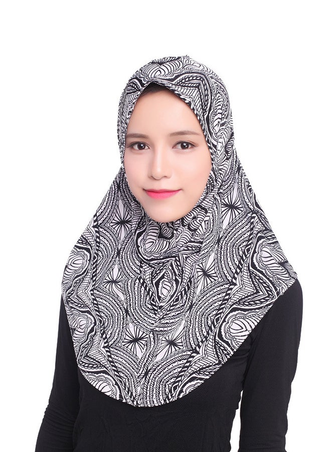Polyester Blend Printed Hijab Black/White - Image 1