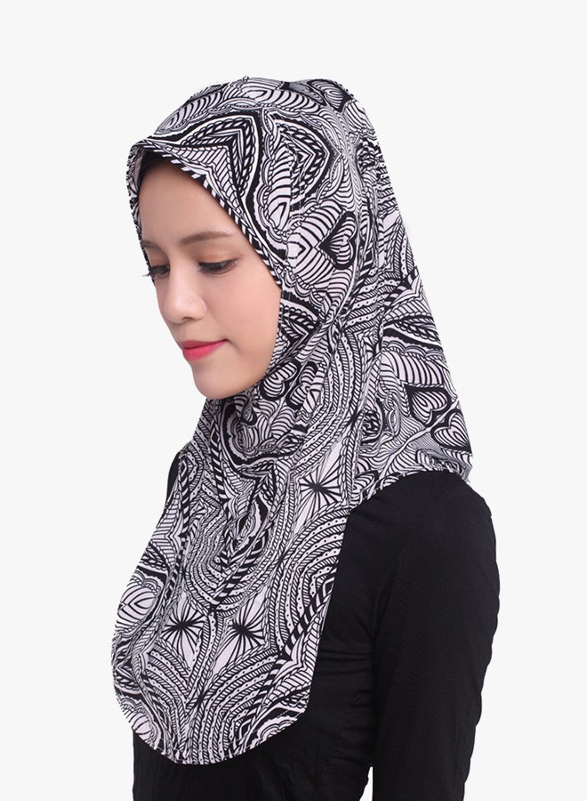 Polyester Blend Printed Hijab Black/White - Image 2