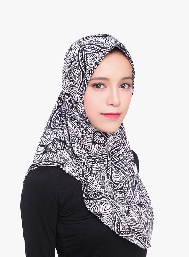 Polyester Blend Printed Hijab Black/White - Image 3