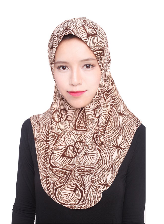 Polyester Blend Printed Hijab Coffee  - Image 1