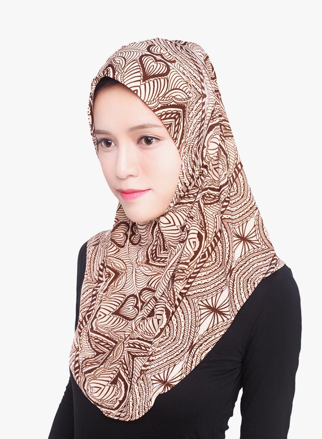 Polyester Blend Printed Hijab Coffee  - Image 3