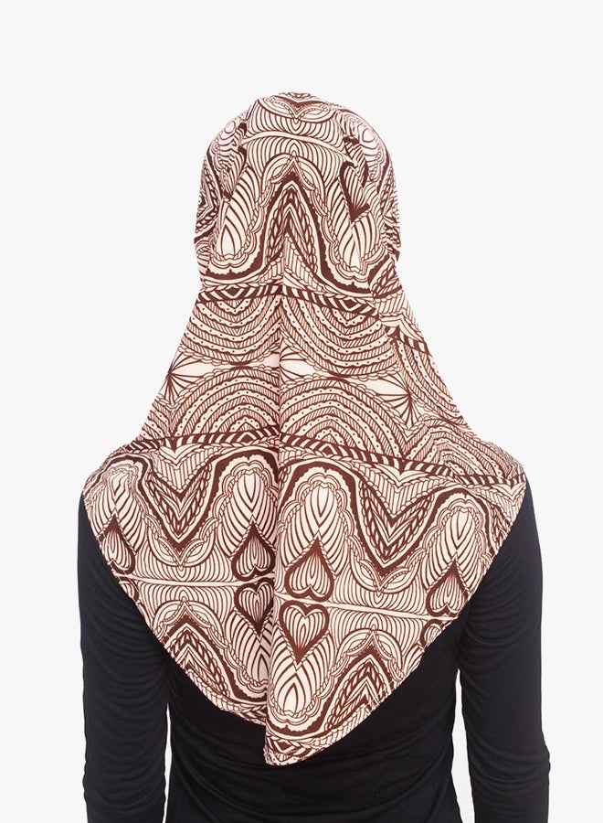 Polyester Blend Printed Hijab Coffee  - Image 2
