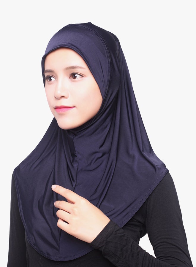 حجاب من مزيج البوليستر أزرق داكن - Image 3