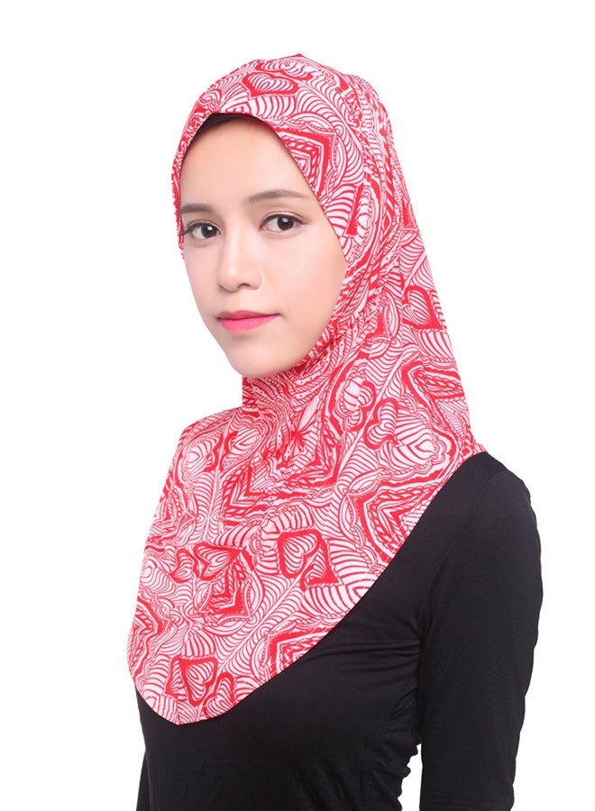 Polyester Blend Printed Hijab Red  - Image 1