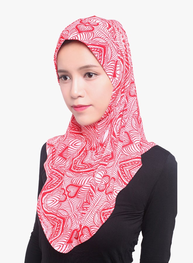 Polyester Blend Printed Hijab Red  - Image 2