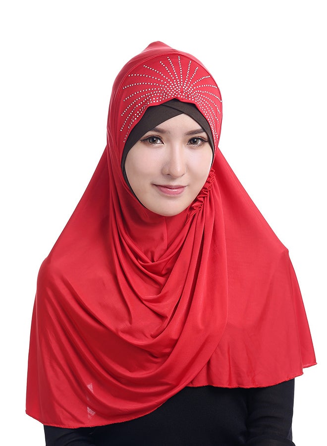 Stone Studded Hijab Red