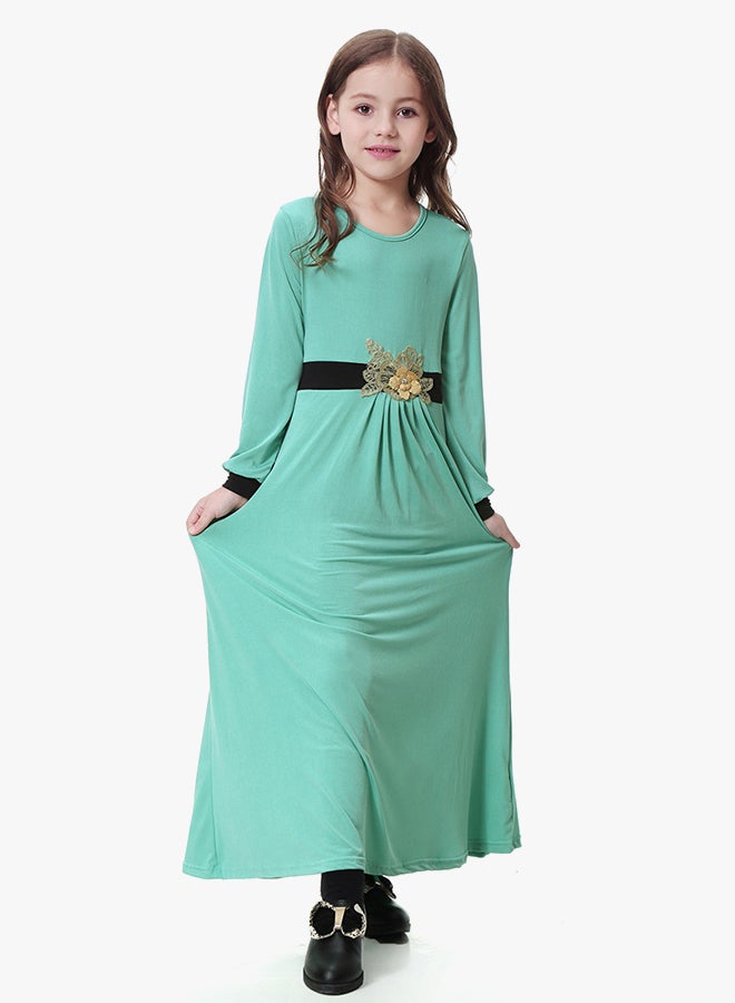 جلابية عربية عرقية بأكمام طويلة أخضر - Image 3