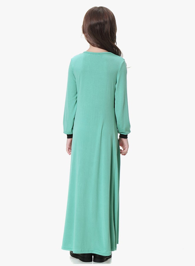 جلابية عربية عرقية بأكمام طويلة أخضر - Image 2