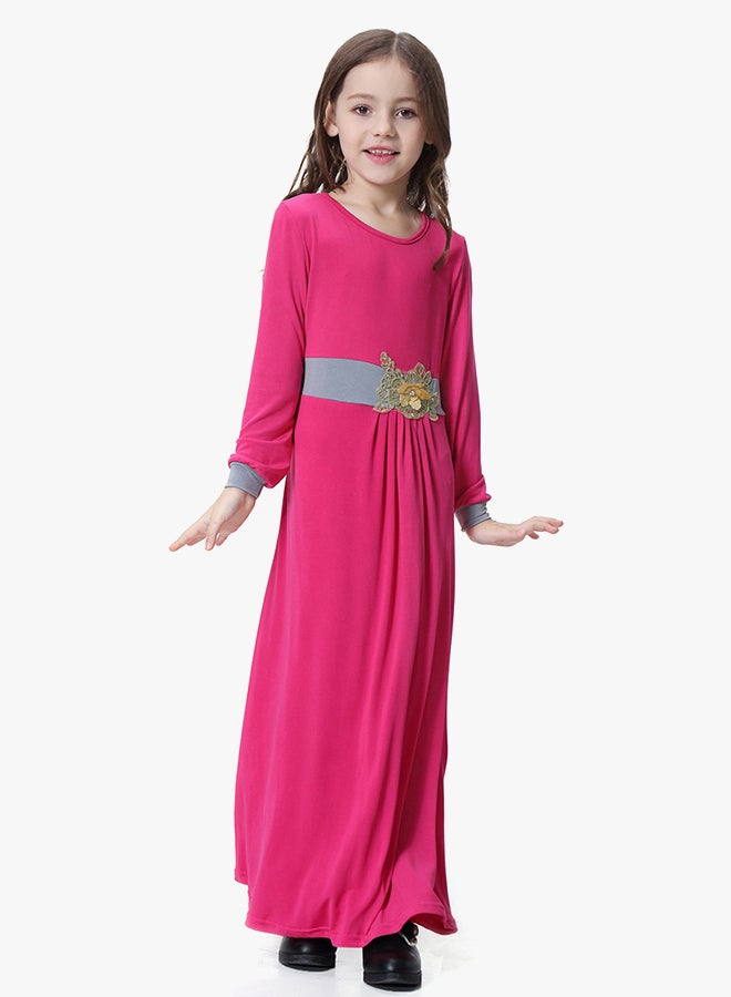 جلابية عربية عرقية بأكمام طويلة وردة حمراء - Image 1