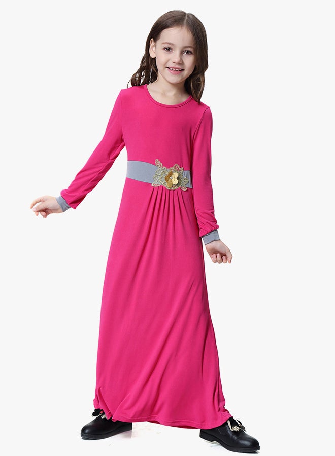 جلابية عربية عرقية بأكمام طويلة وردة حمراء - Image 2