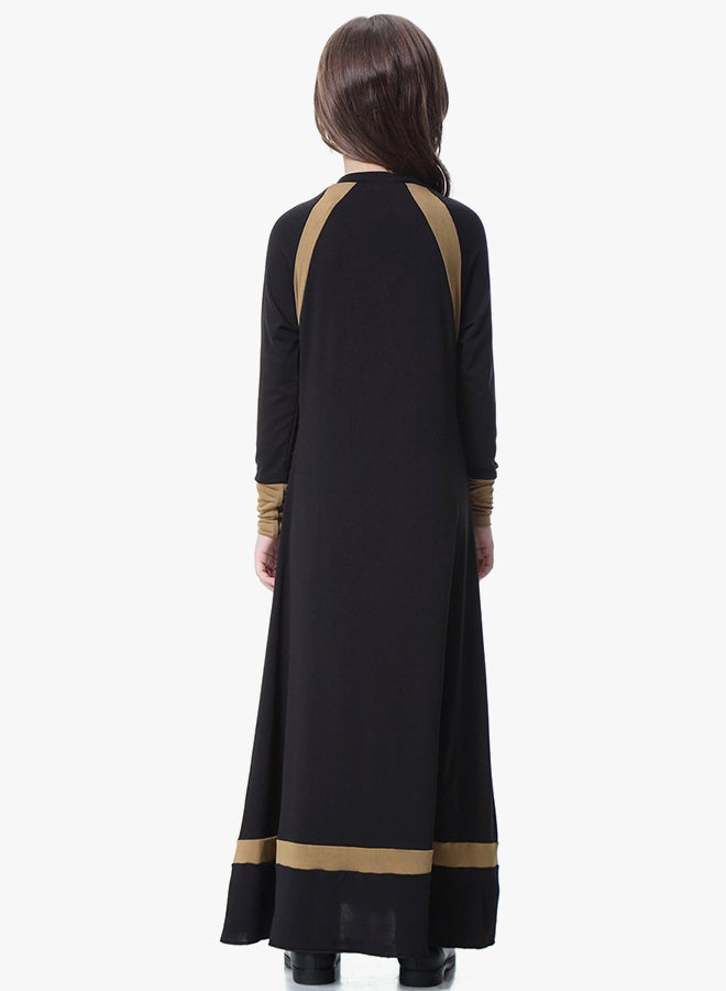 جلابية عربية عرقية بأكمام طويلة أسود / بيج  - Image 2