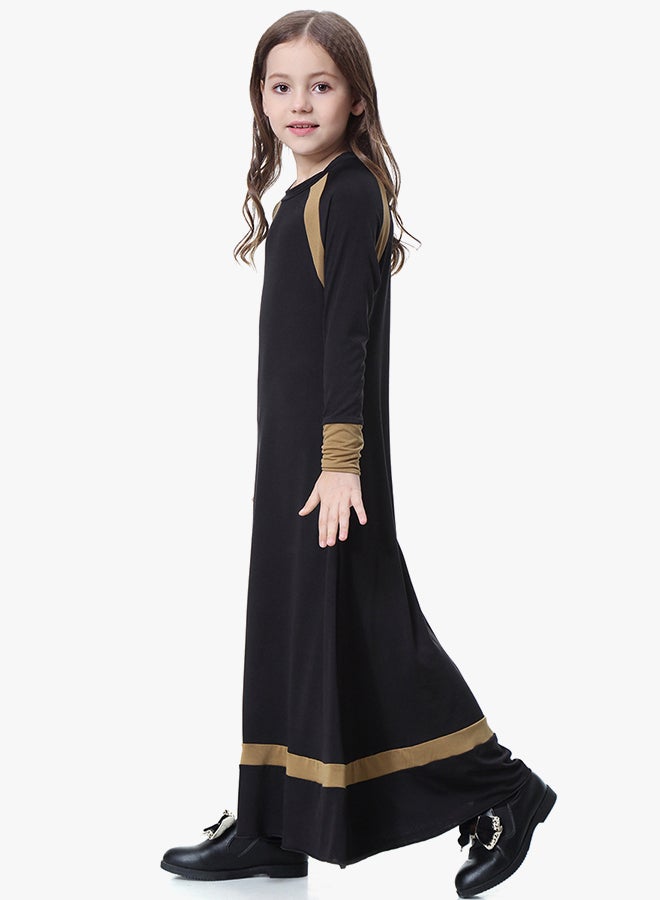 جلابية عربية عرقية بأكمام طويلة أسود / بيج  - Image 3