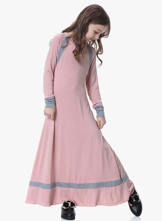 جلابية عربية عرقية بأكمام طويلة وردي/رمادي - Image 3