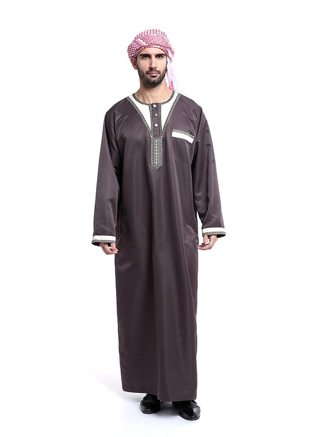 كندورة عربية بأكمام طويلة قهوة داكنة  - Image 1