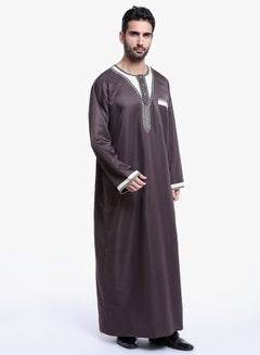 ماركة غير محددة كندورة عربية بأكمام طويلة قهوة داكنة  - Image 3