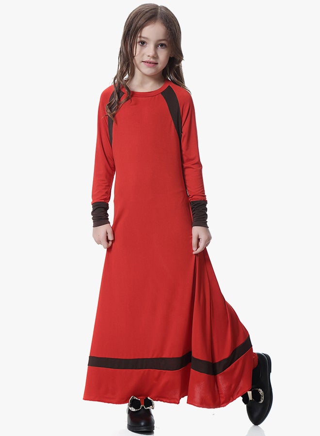 جلابية عربية عرقية بأكمام طويلة أحمر وأسود - Image 2