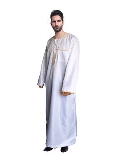 ماركة غير محددة كندورة عربية برقبة من دون ياقة وشريط أزرار أبيض 