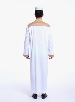 ماركة غير محددة كندورة عربية بأكمام طويلة أبيض/بني  - Image 2